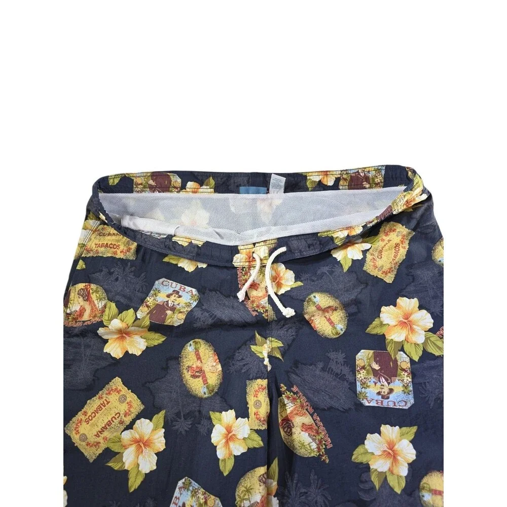 Breakwater Mens XL Board Shorts Havana Cuba Cigar Tobacco Mesh Lined Floral